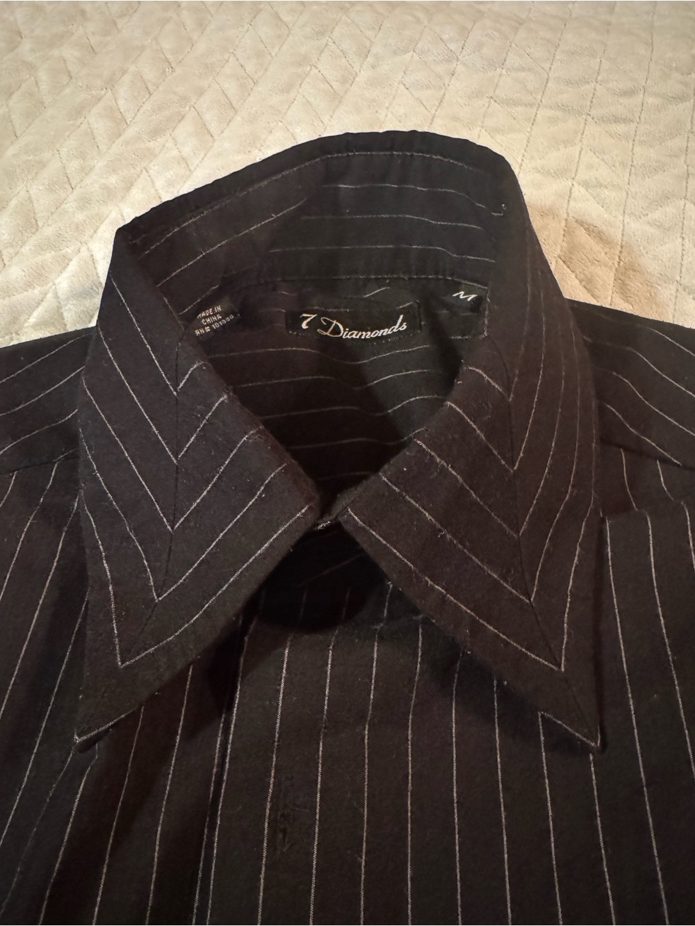 Nearly new size Medium 7Diamonds Black pinstriped dress shirt